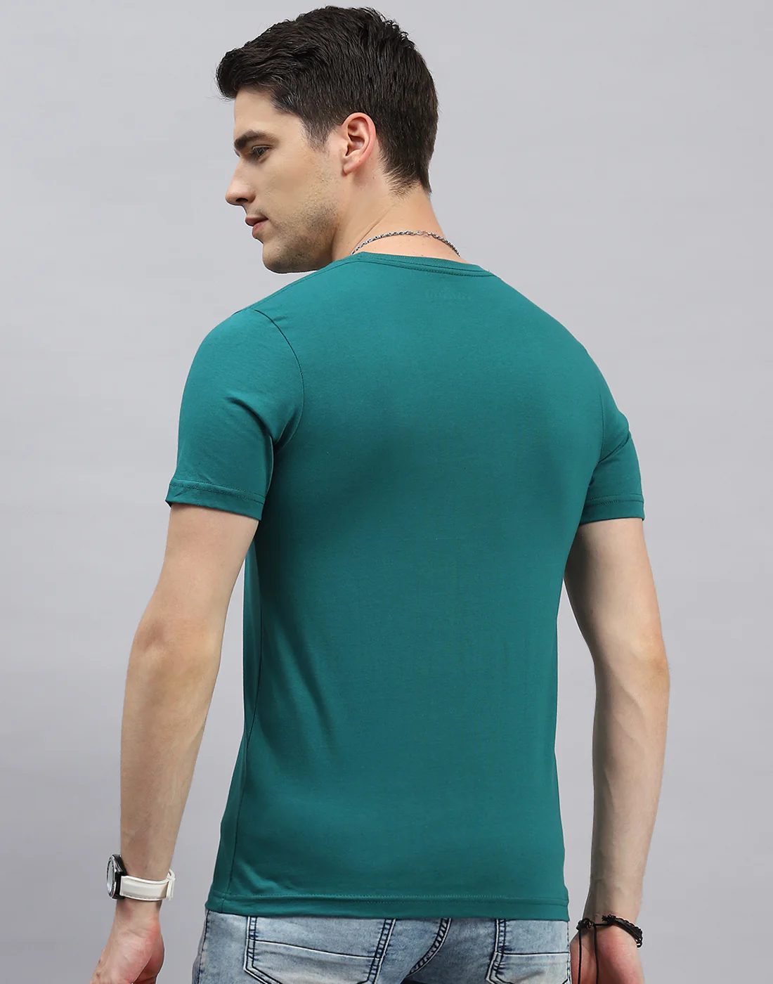 Men Blue, Navy Blue & Teal Blue Solid Round Neck Half Sleeve T-Shirt (Pack of 3) - Image 9