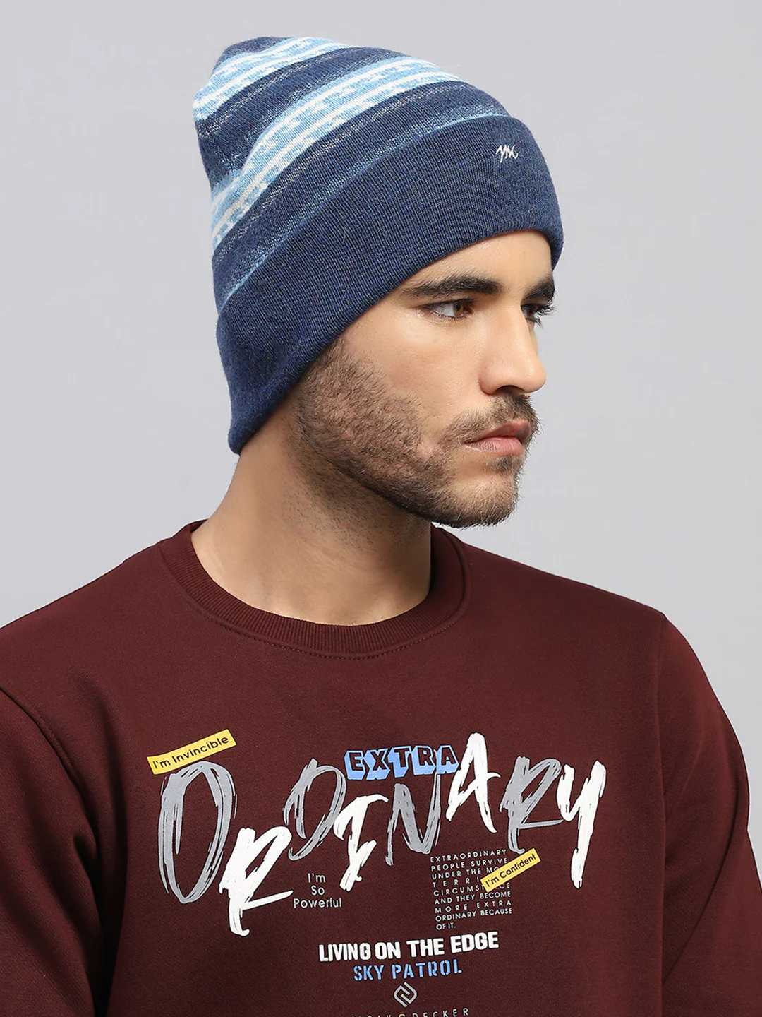 Men Blue Printed Blend Wool Cap - Image 4