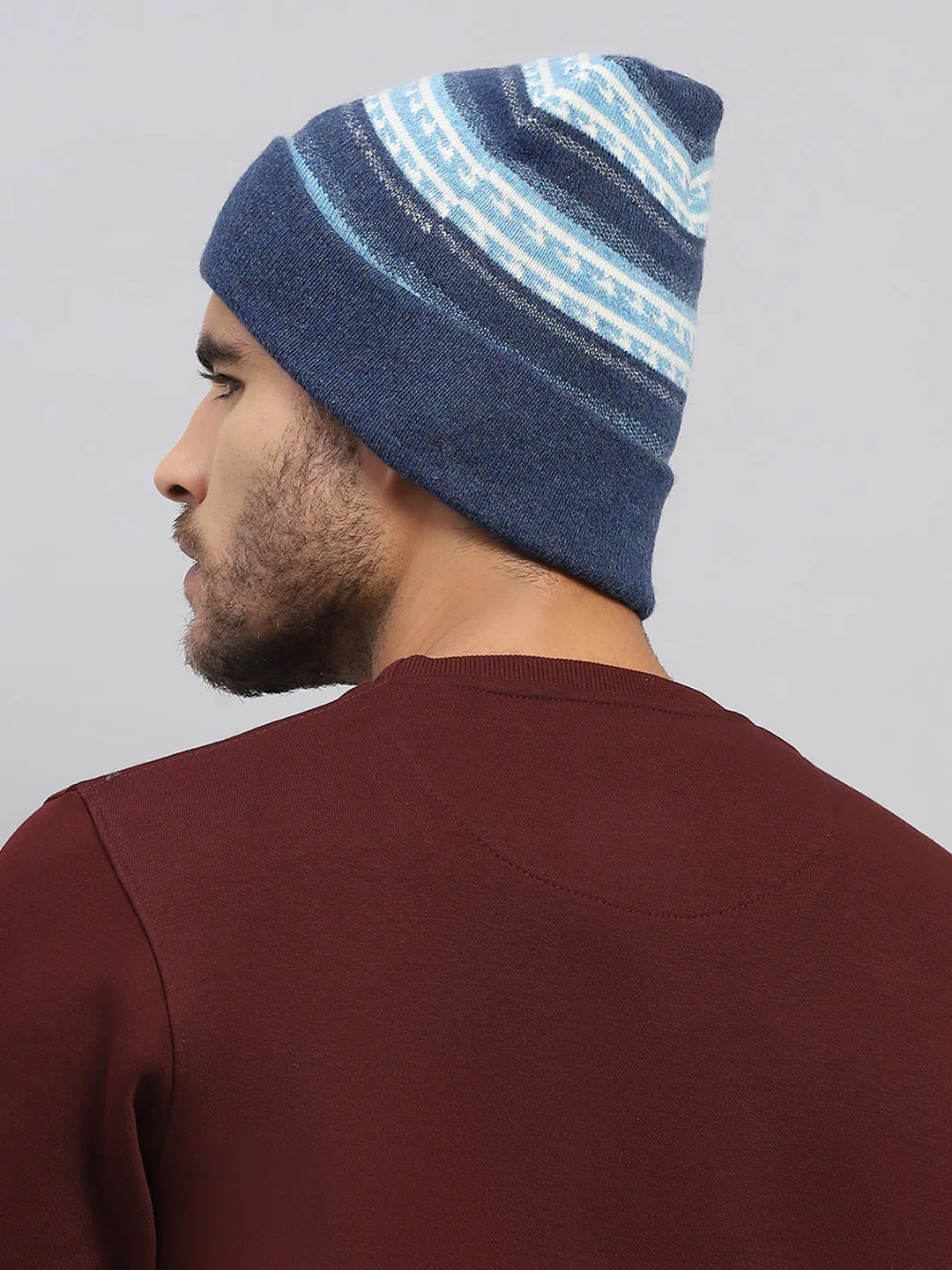 Men Blue Printed Blend Wool Cap - Image 5