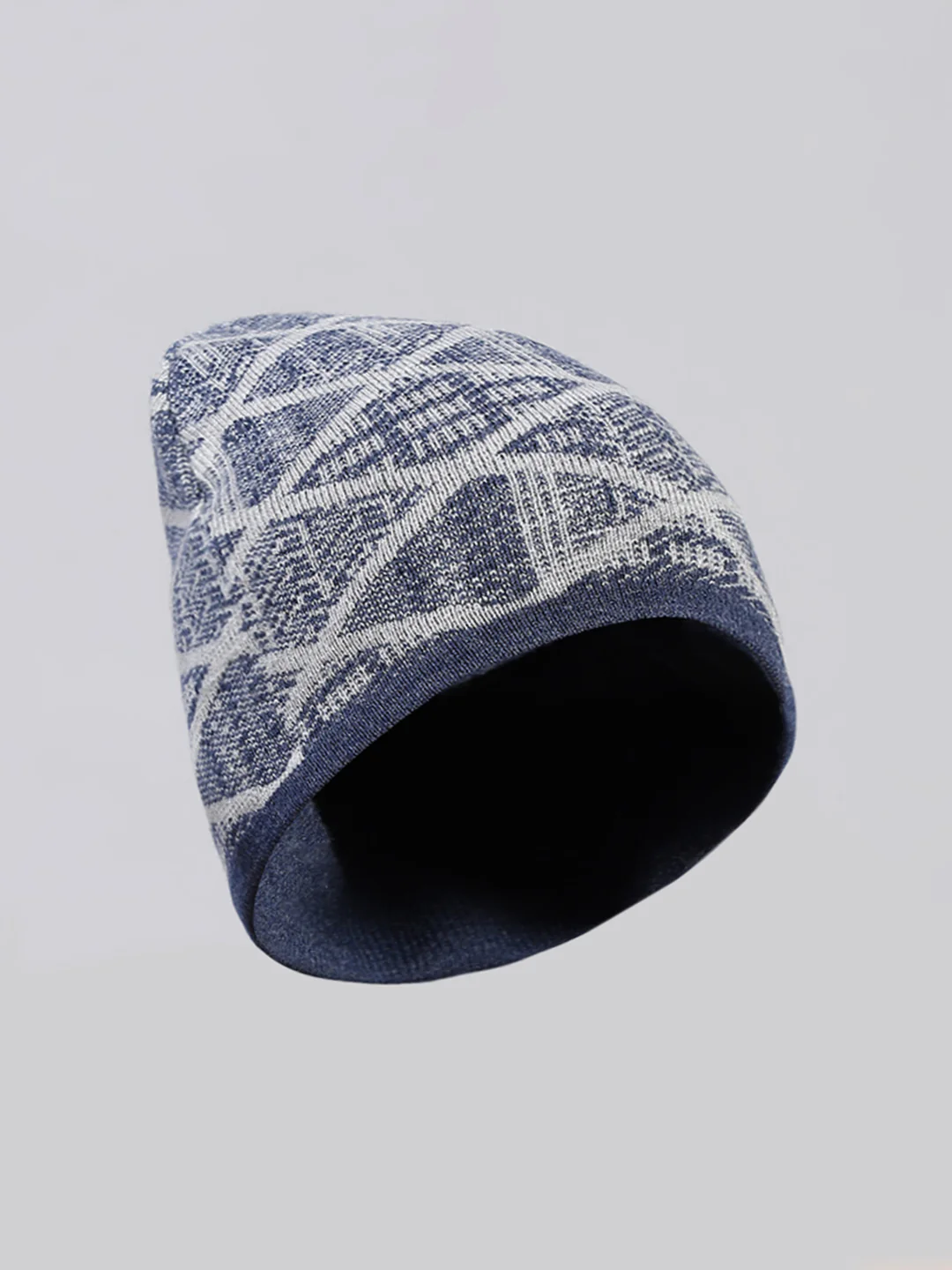 Men Blue Printed Blend Wool Cap - Image 2