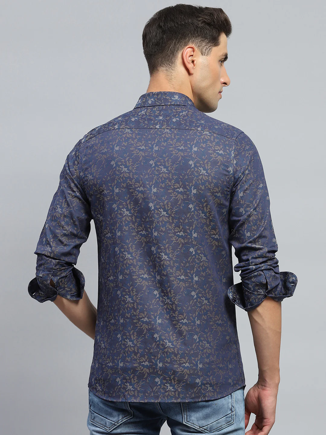 Men Blue Printed Collar Full Sleeve Shirt - Image 5