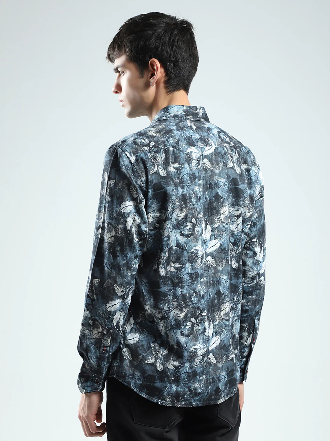 Men Blue Printed Collar Full Sleeve Shirt - Image 5