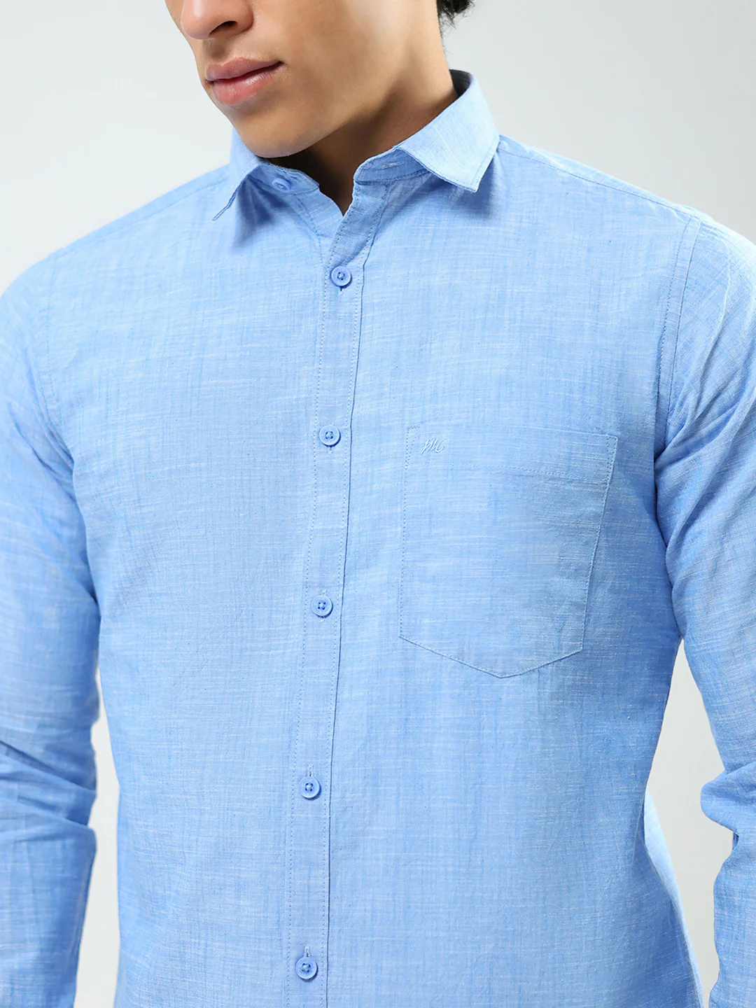 Men Blue Printed Collar Full Sleeve Shirt - Image 7