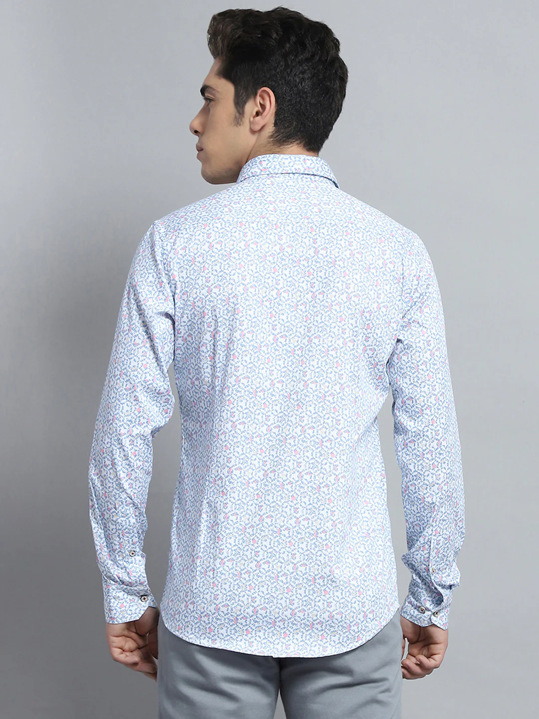 Men Blue Printed Collar Full Sleeve Shirt - Image 5