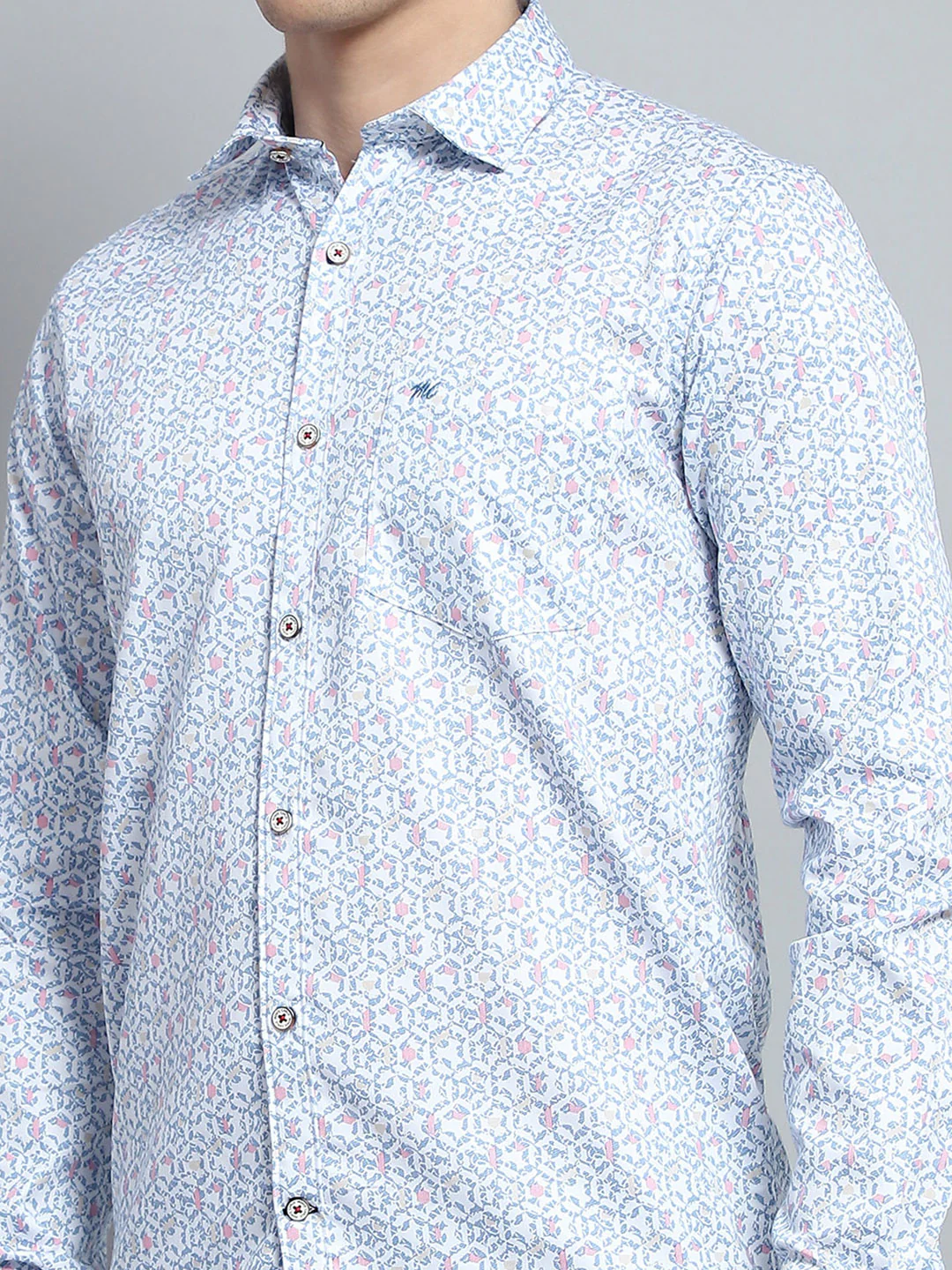 Men Blue Printed Collar Full Sleeve Shirt - Image 7