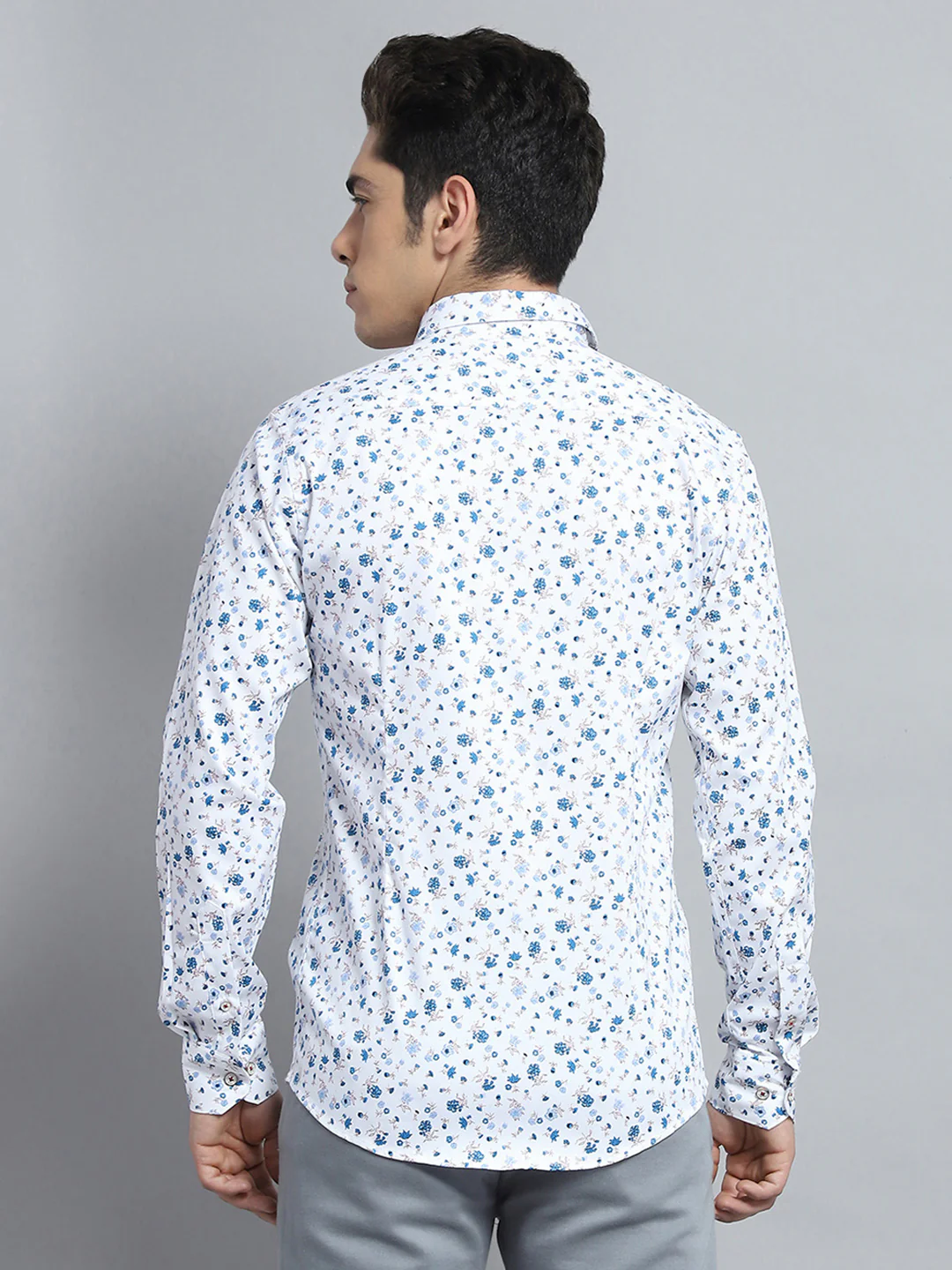 Men Blue Printed Collar Full Sleeve Shirt - Image 5