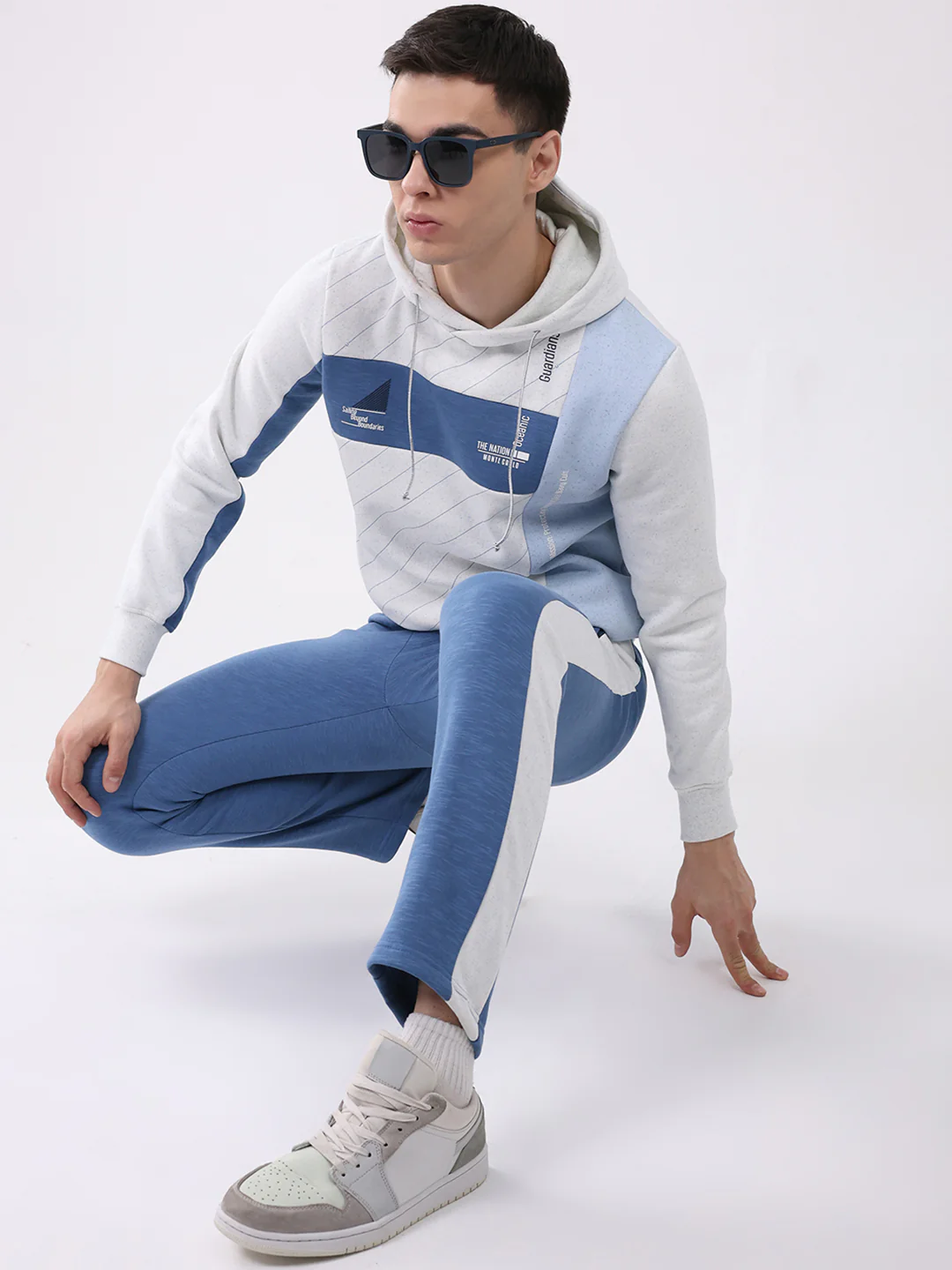 Men Blue Printed Collar Full Sleeve Winter Tracksuit - Image 2