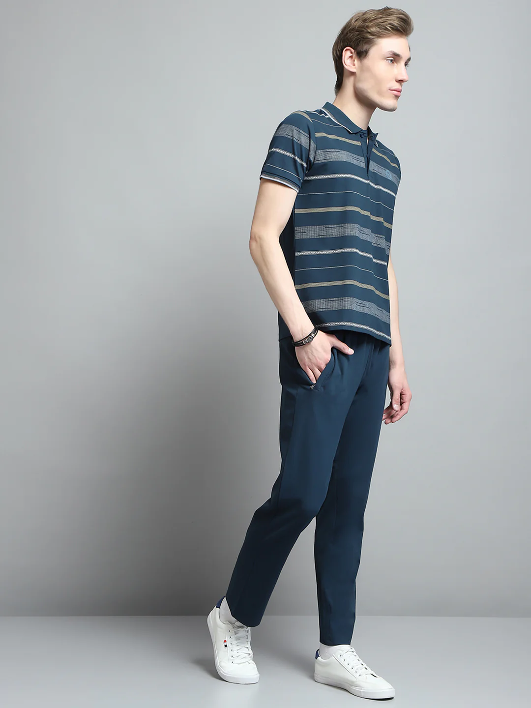 Men Blue Printed Collar Half Sleeve Lower Set - Image 4