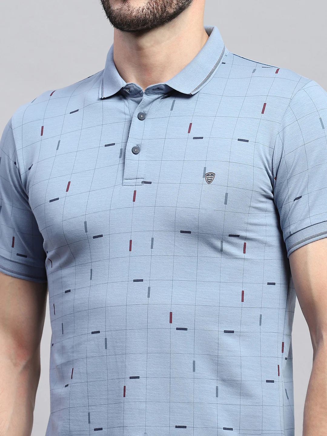 Men Blue Printed Collar Half Sleeve T-Shirt - Image 7