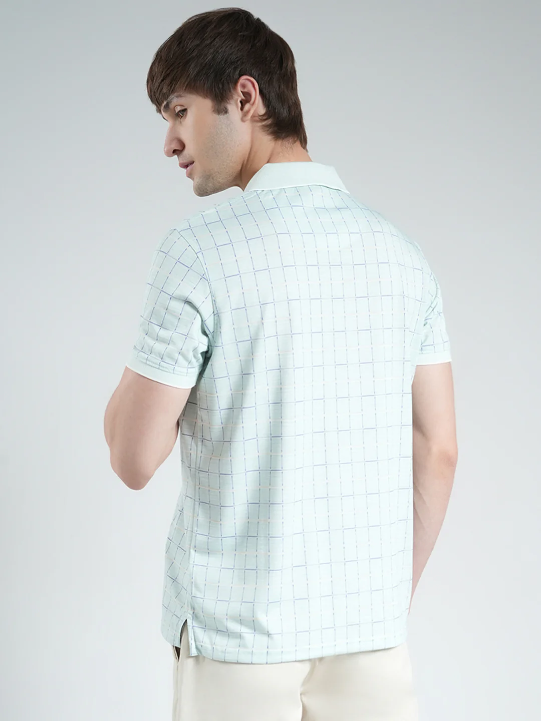 Men Blue Printed Collar Half Sleeve T-Shirt - Image 5