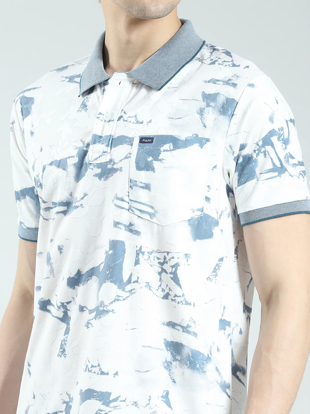 Men Blue Printed Collar Half Sleeve T-Shirt - Image 7
