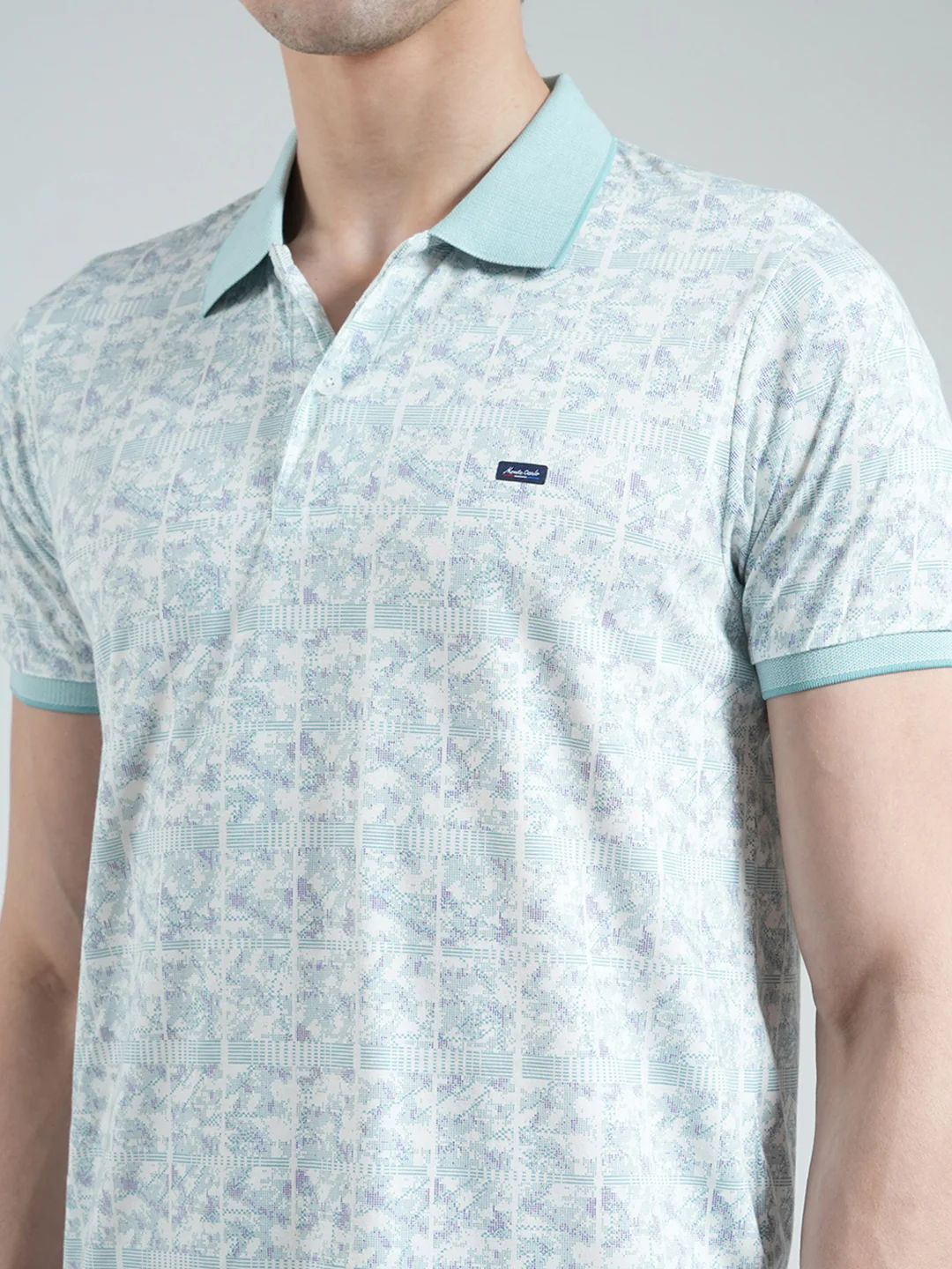 Men Blue Printed Collar Half Sleeve T-Shirt - Image 6