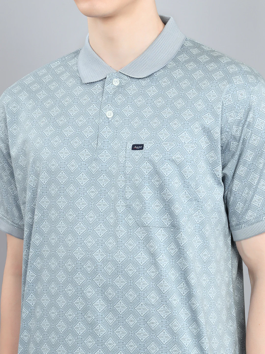 Men Blue Printed Collar Half Sleeve T-Shirt - Image 5