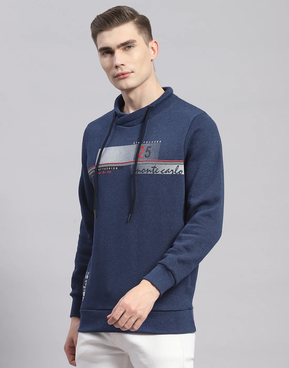 Men Blue Printed F Neck Full Sleeve Sweatshirt - Image 3