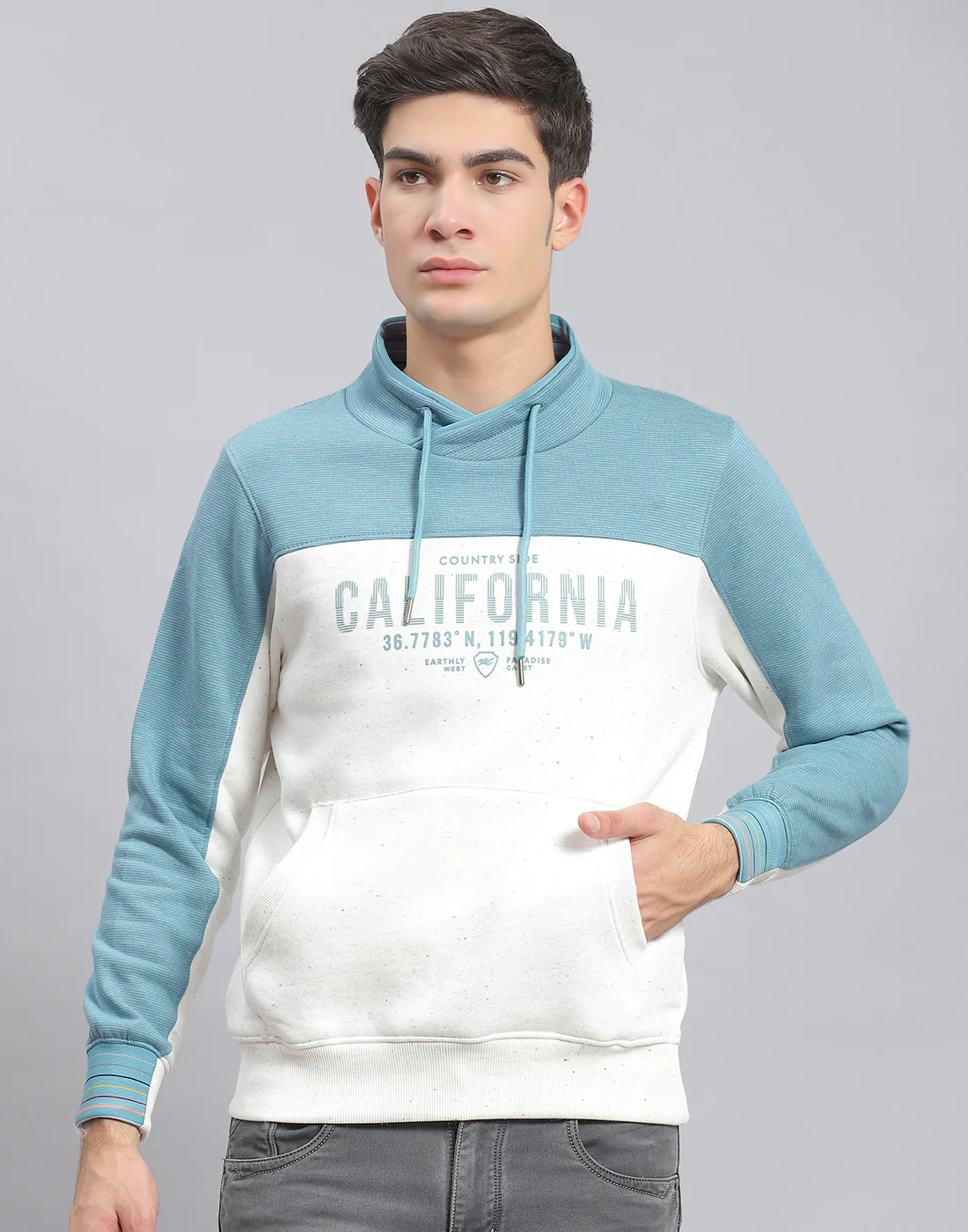 Men Blue Printed F Neck Full Sleeve Sweatshirt - Image 2