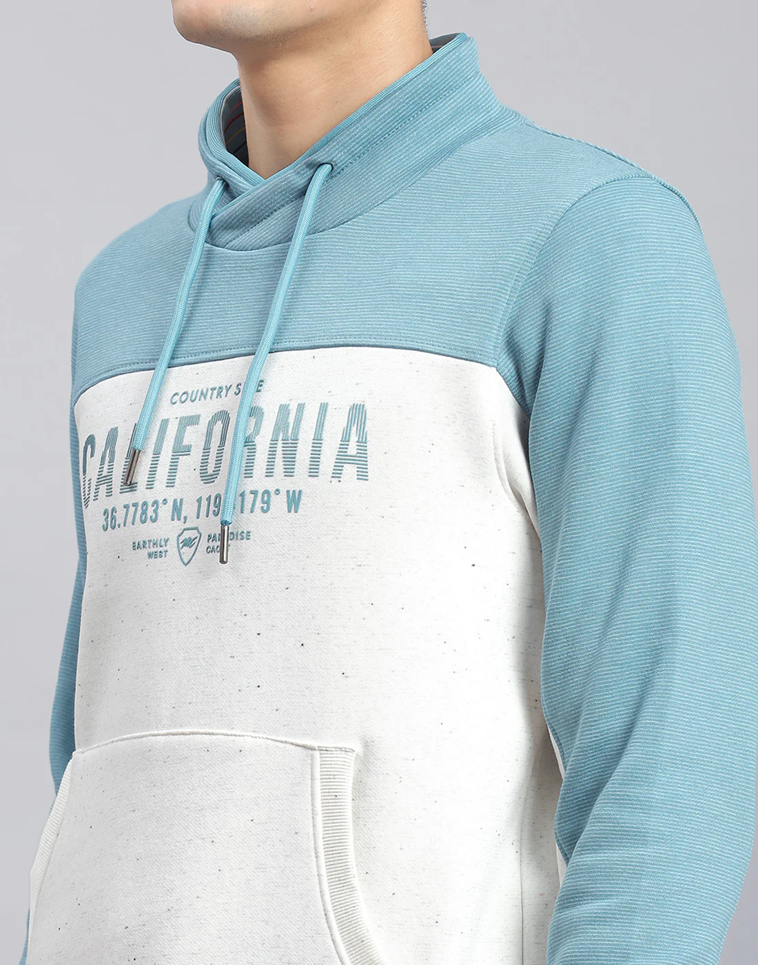 Men Blue Printed F Neck Full Sleeve Sweatshirt - Image 6