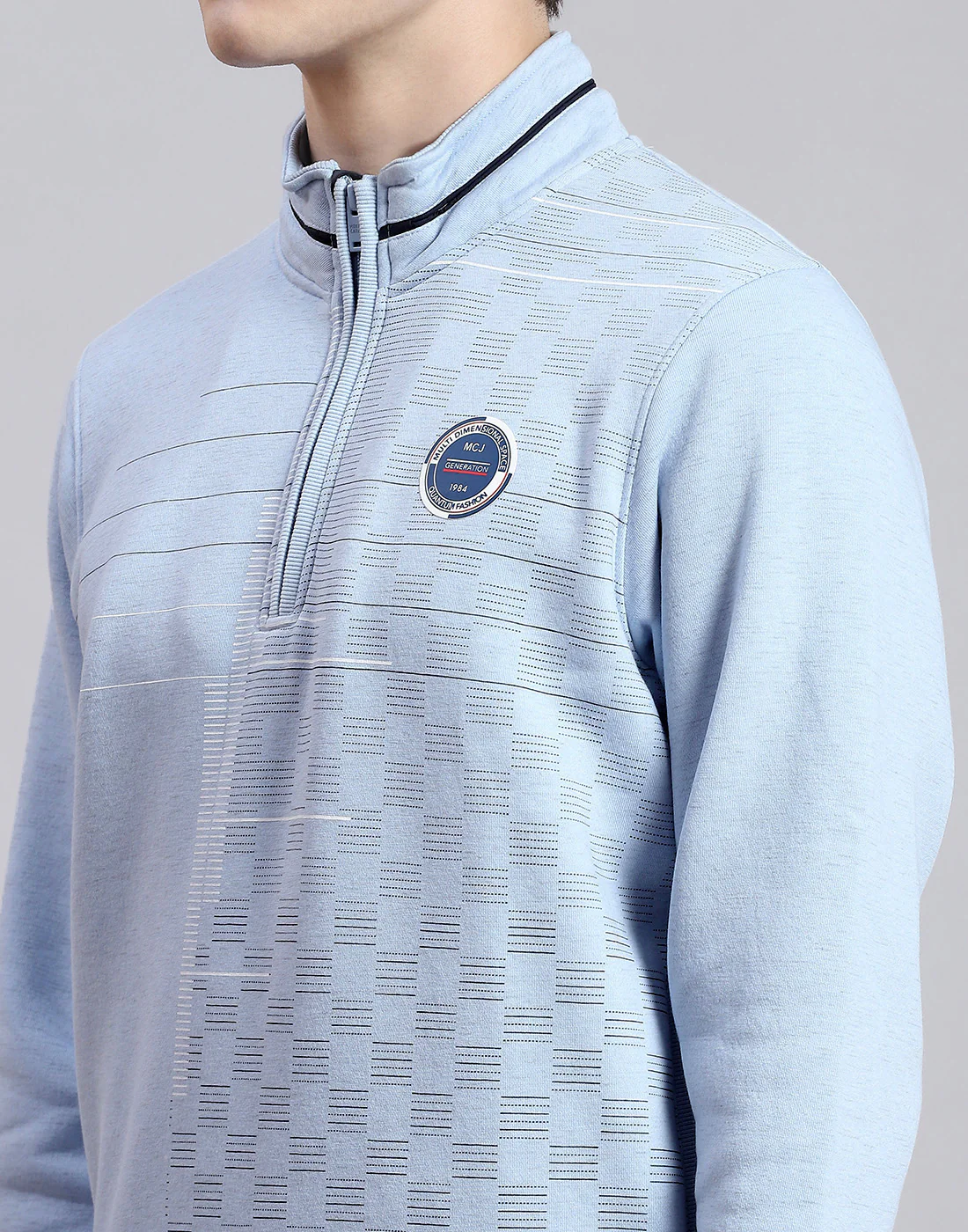 Men Blue Printed H Neck Full Sleeve Sweatshirt - Image 7