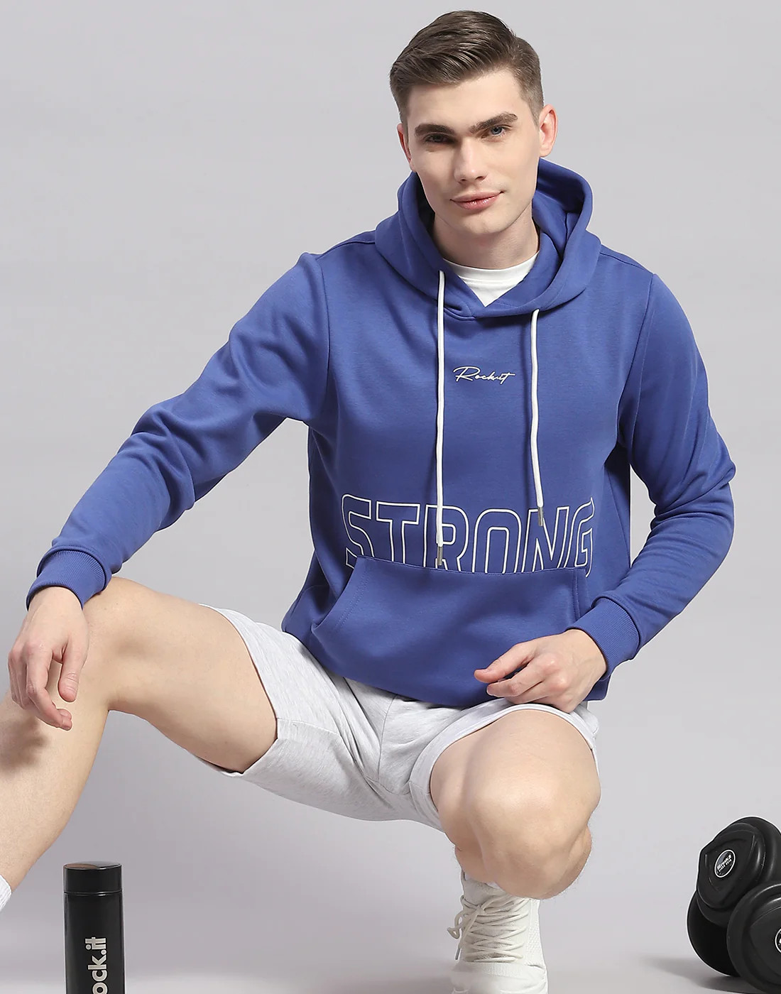 Rock.it Men Blue Printed Hooded Full Sleeve Sweatshirt - Image 2