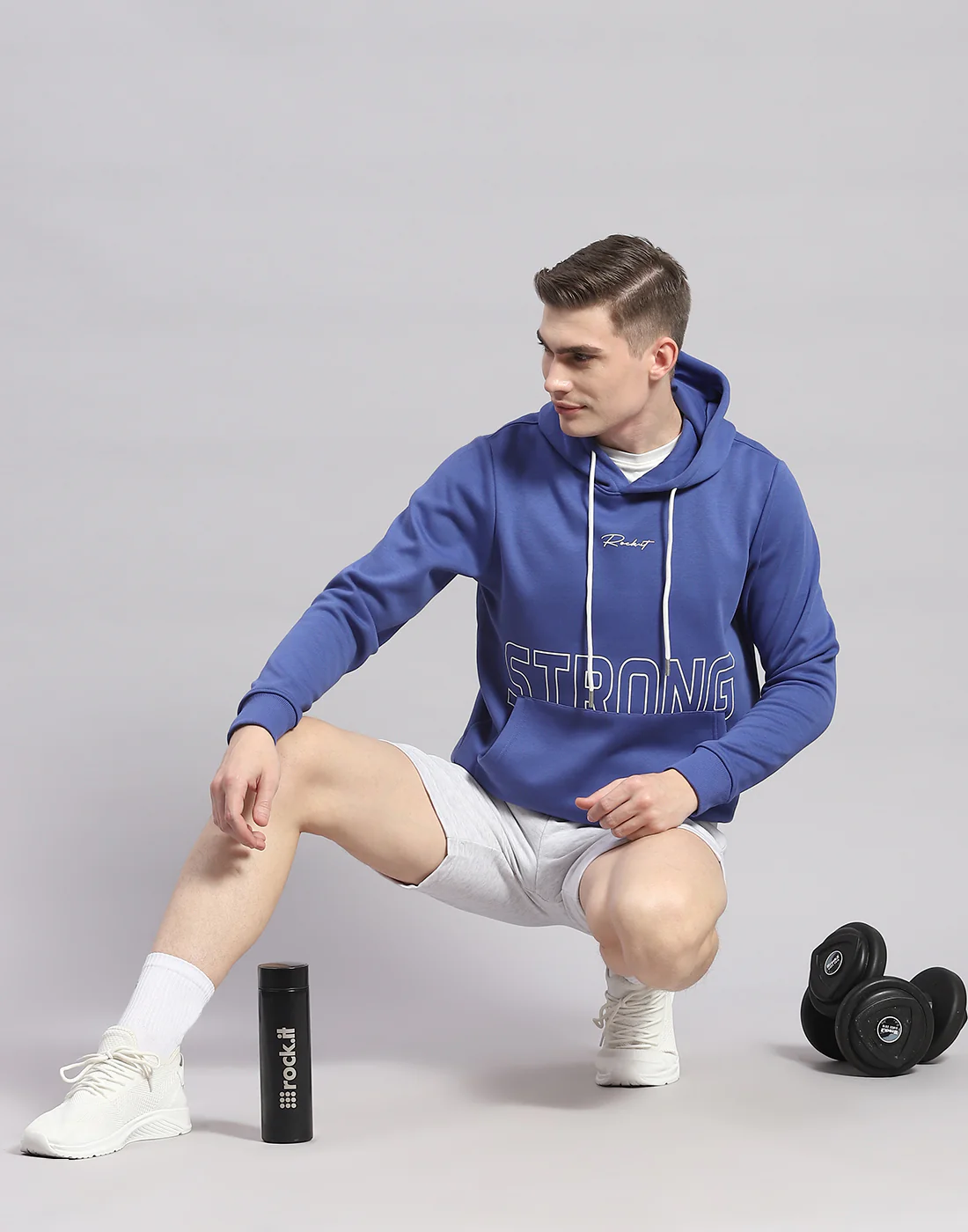 Rock.it Men Blue Printed Hooded Full Sleeve Sweatshirt - Image 3
