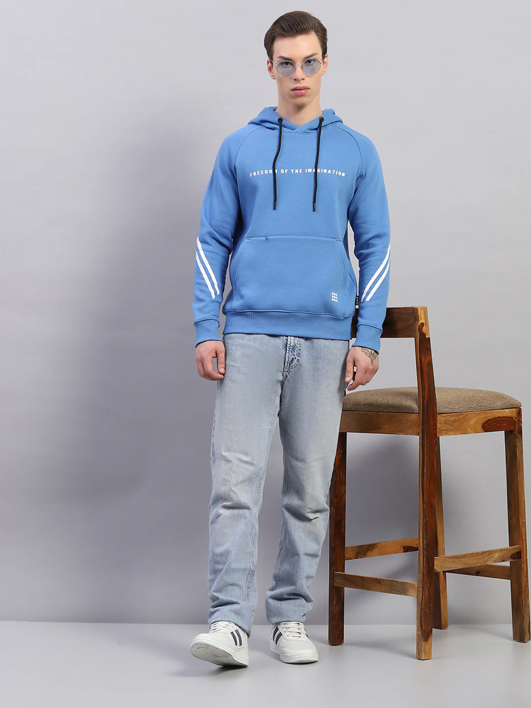Rock.it Men Blue Printed Hooded Full Sleeve Sweatshirt - Image 5