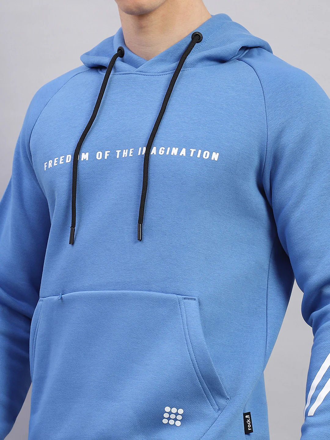 Rock.it Men Blue Printed Hooded Full Sleeve Sweatshirt - Image 6