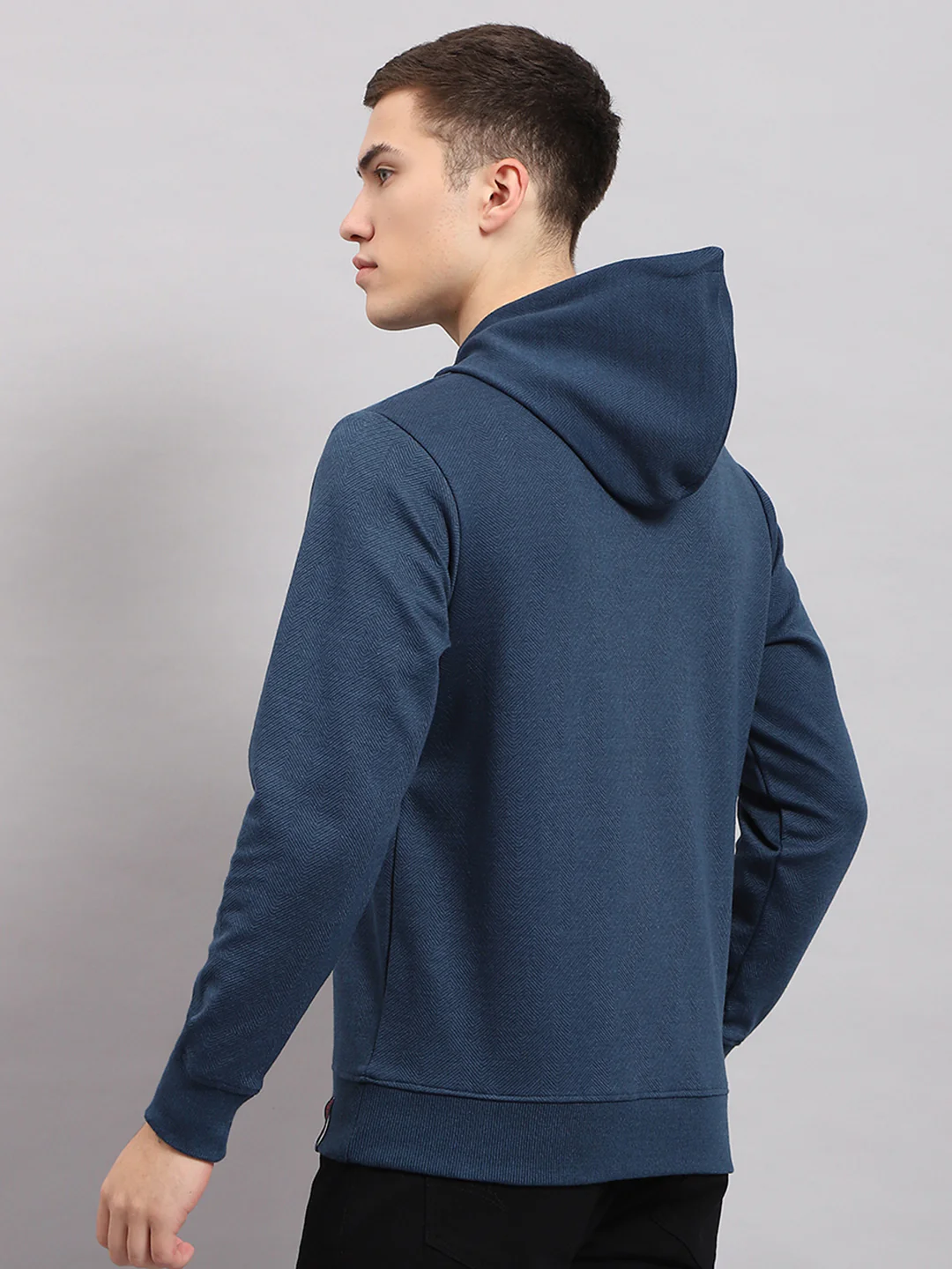 Men Blue Printed Hooded Full Sleeve T-Shirt - Image 5