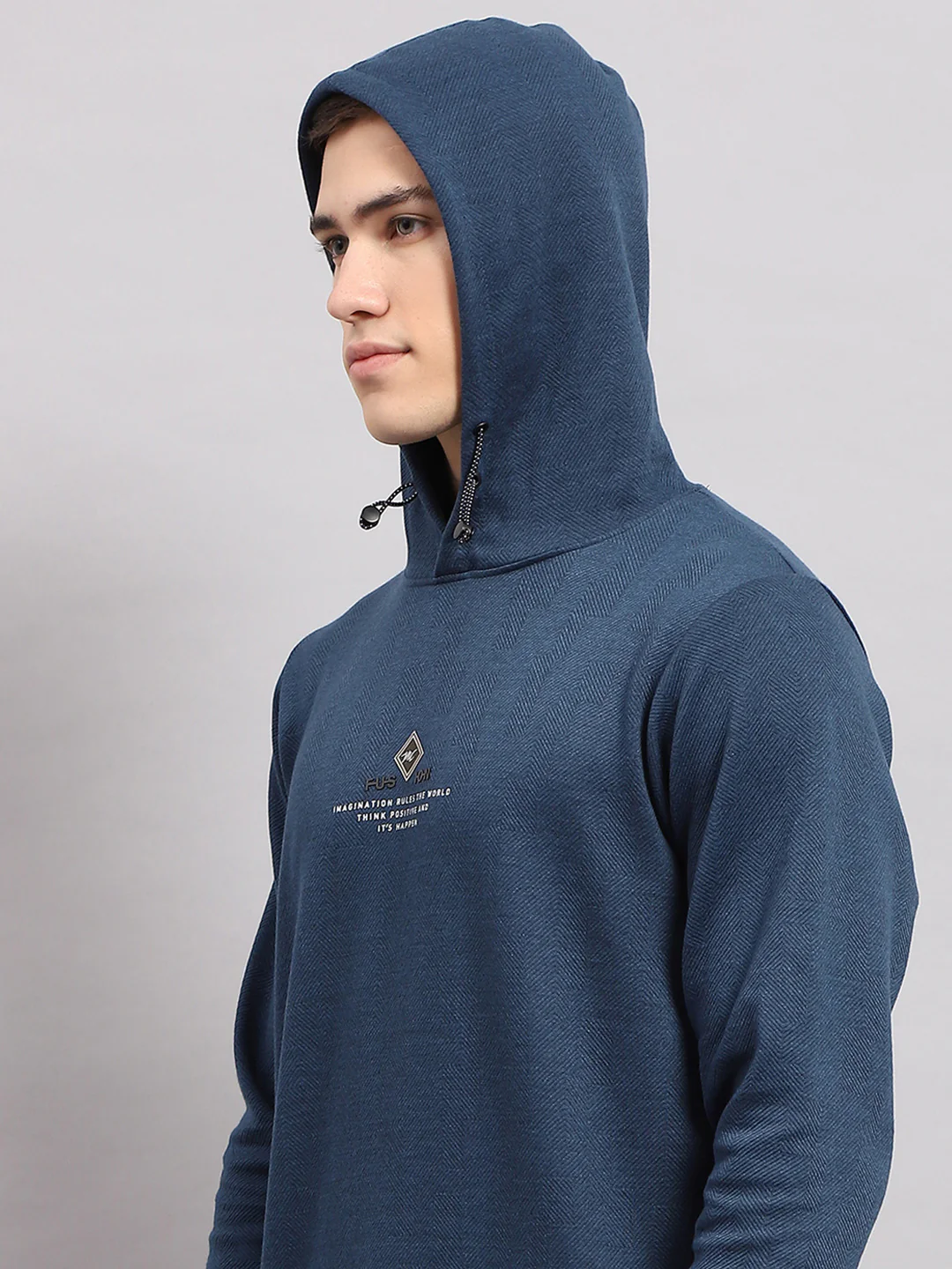 Men Blue Printed Hooded Full Sleeve T-Shirt - Image 7
