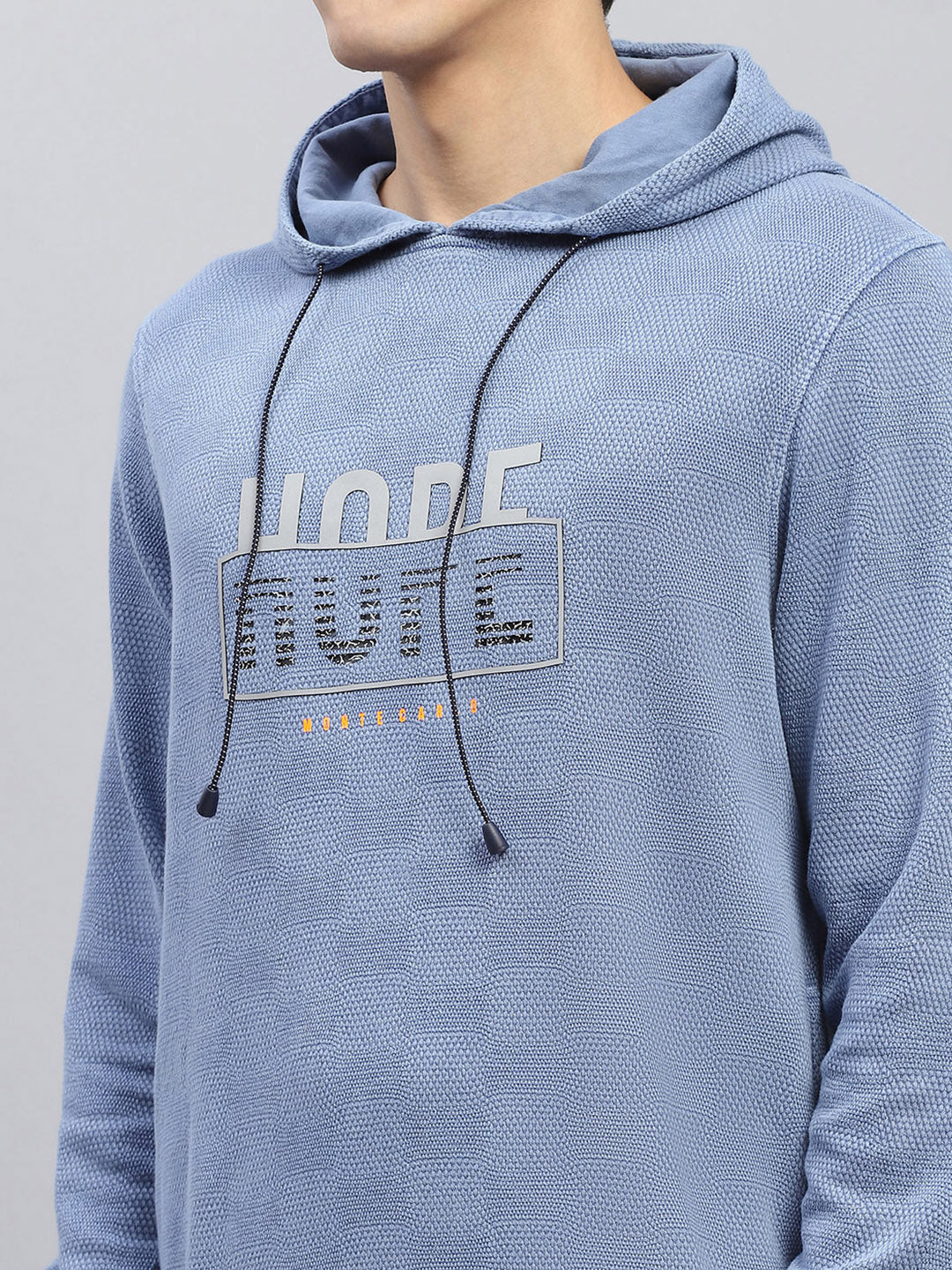 Men Blue Printed Hooded Full Sleeve Winter T-Shirt - Image 7