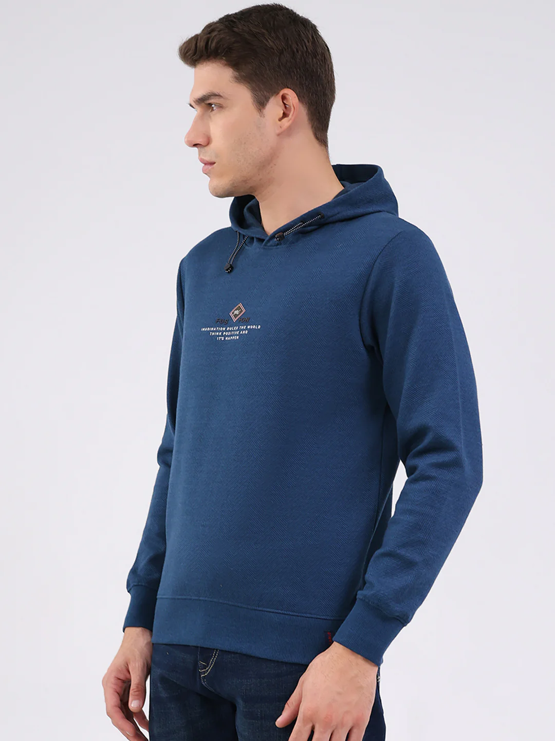 Men Blue Printed Hooded Full Sleeve Winter T-Shirt - Image 3