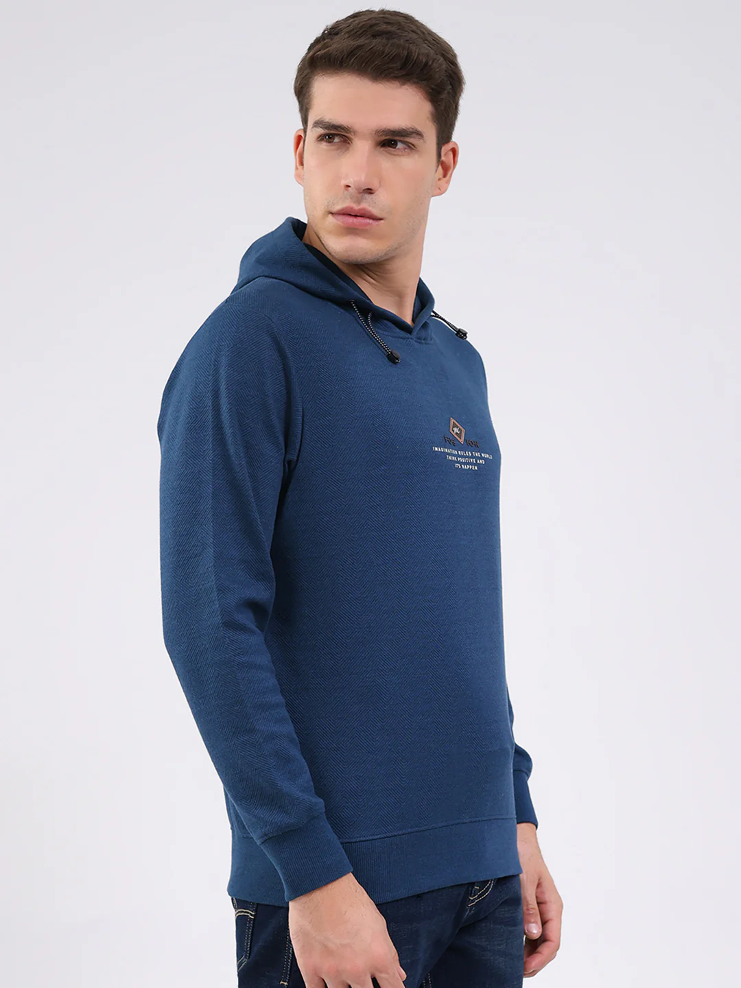 Men Blue Printed Hooded Full Sleeve Winter T-Shirt - Image 4