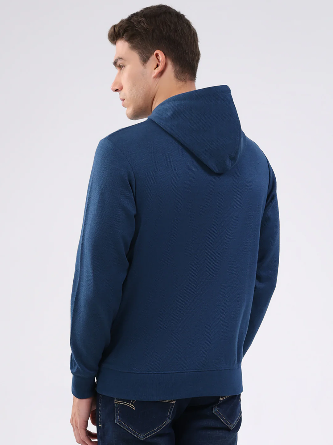 Men Blue Printed Hooded Full Sleeve Winter T-Shirt - Image 5