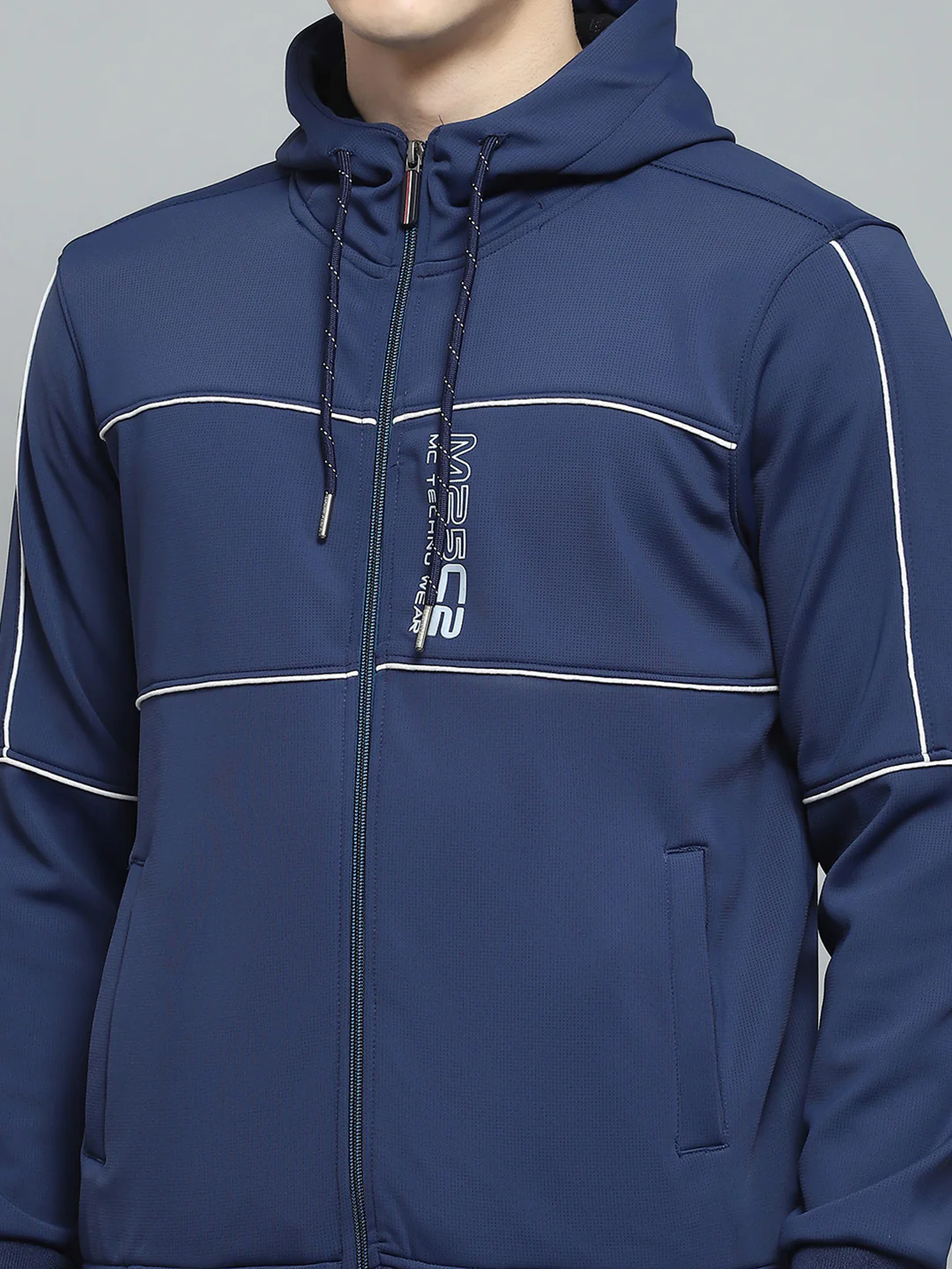 Men Blue Printed Hooded Full Sleeve Winter Tracksuit - Image 6