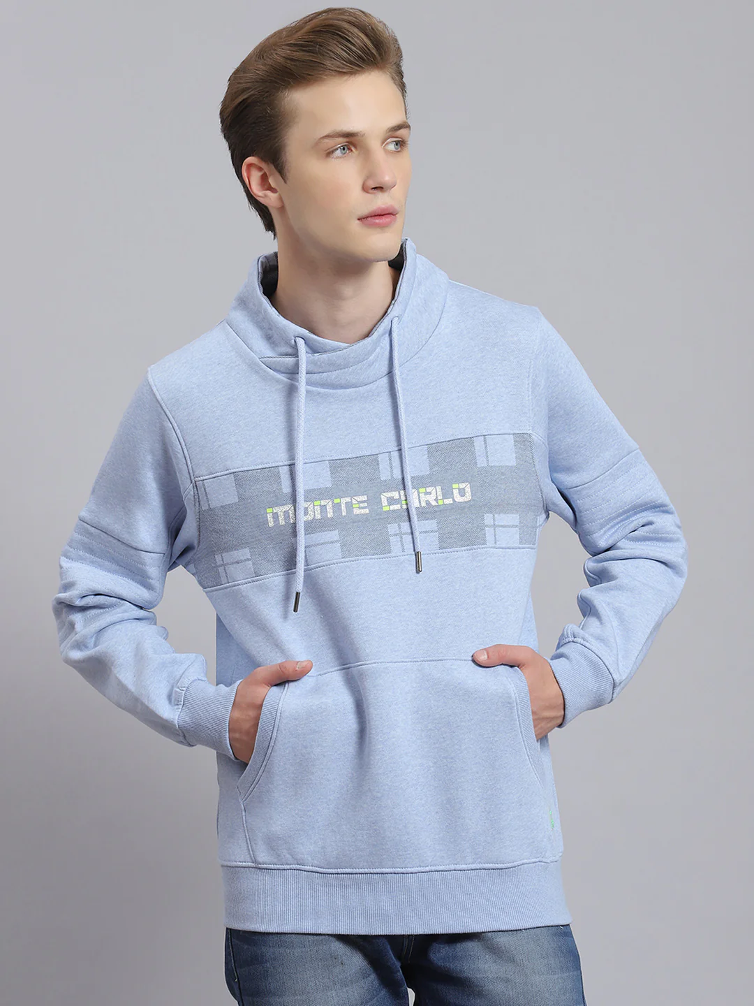 Men Blue Printed Mock Collar Full Sleeve Sweatshirt - Image 3