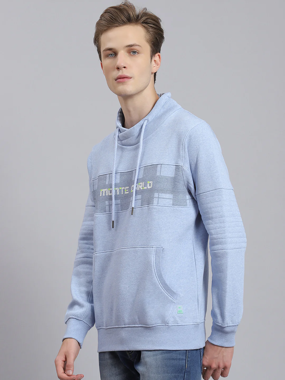 Men Blue Printed Mock Collar Full Sleeve Sweatshirt - Image 4