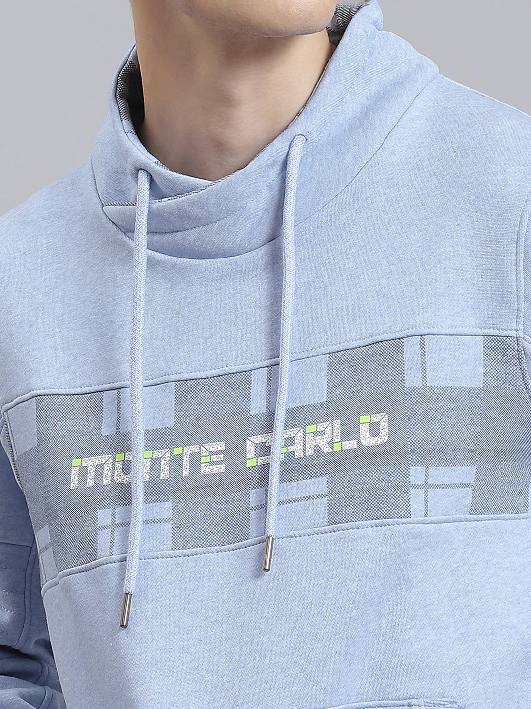 Men Blue Printed Mock Collar Full Sleeve Sweatshirt - Image 6