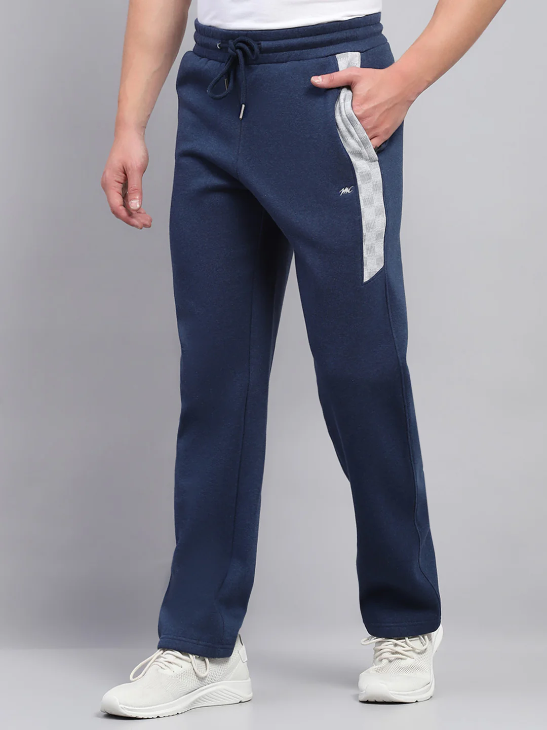 Men Blue Printed Mock Neck Full Sleeve Winter Tracksuit - Image 7