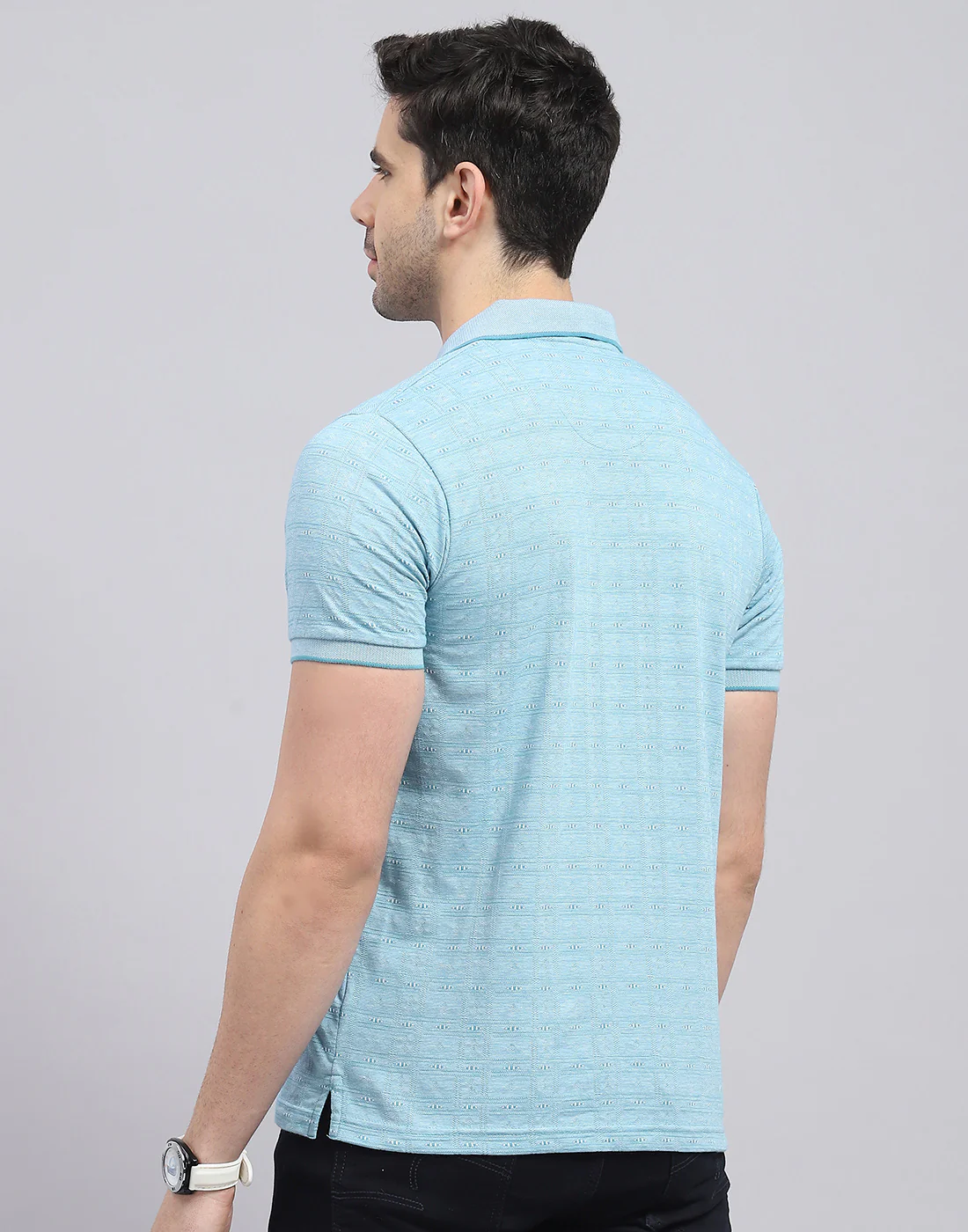 Men Blue Printed Polo Collar Half Sleeve T-Shirt - Image 6