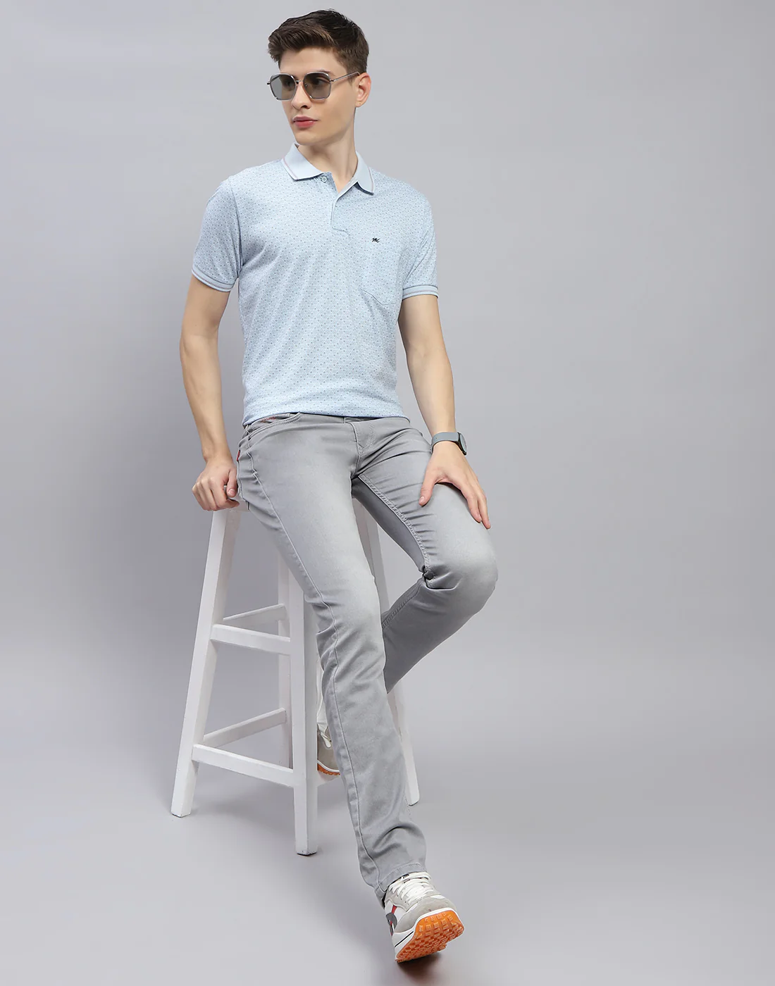 Men Blue Printed Polo Collar Half Sleeve T-Shirt - Image 2