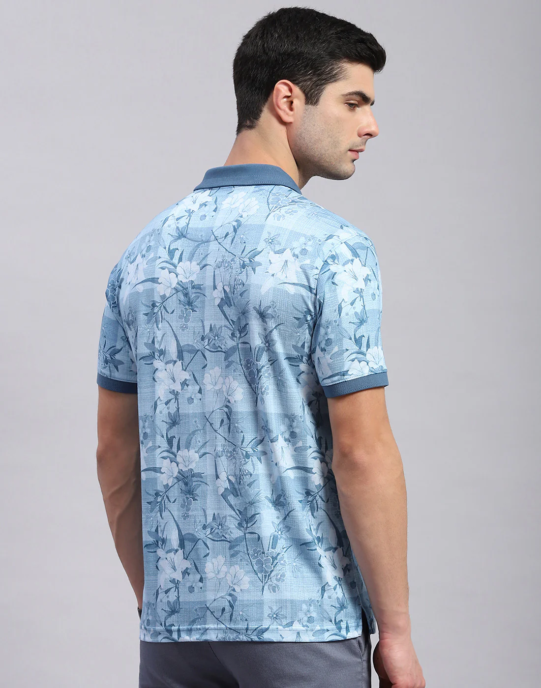 Men Blue Printed Polo Collar Half Sleeve T-Shirt - Image 5