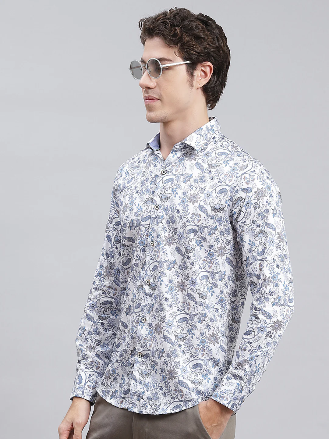 Men Blue Printed Pure Cotton Shirt - Image 4