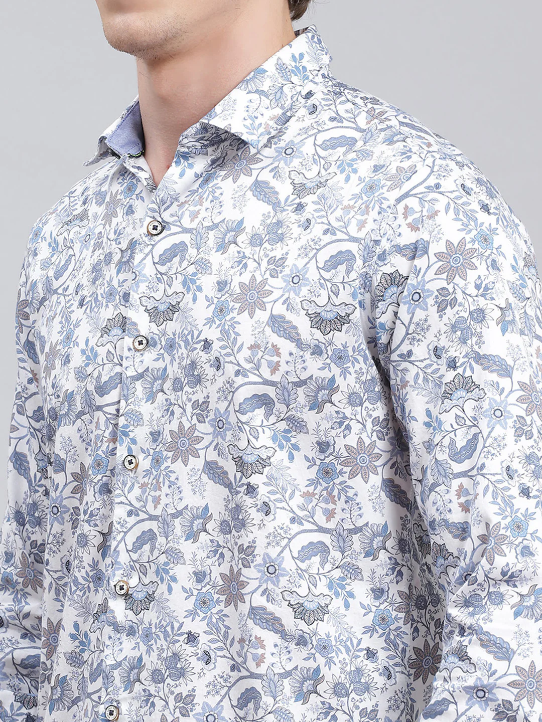 Men Blue Printed Pure Cotton Shirt - Image 6