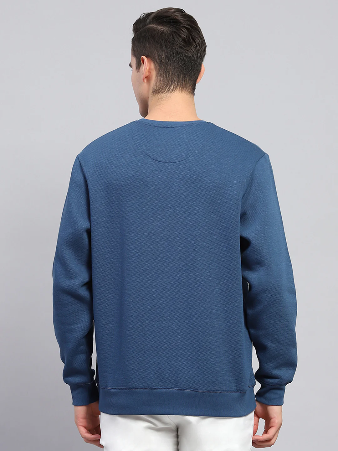 Men Blue Printed Round Neck Full Sleeve Sweatshirt - Image 5