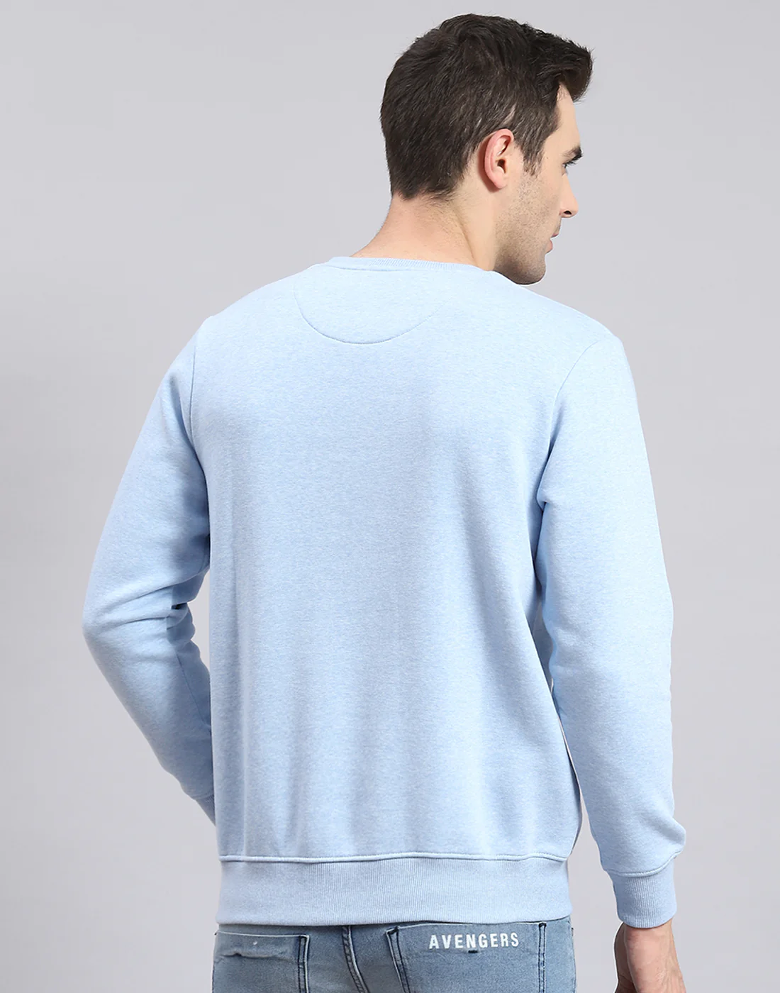 Men Blue Printed Round Neck Full Sleeve Sweatshirt - Image 6