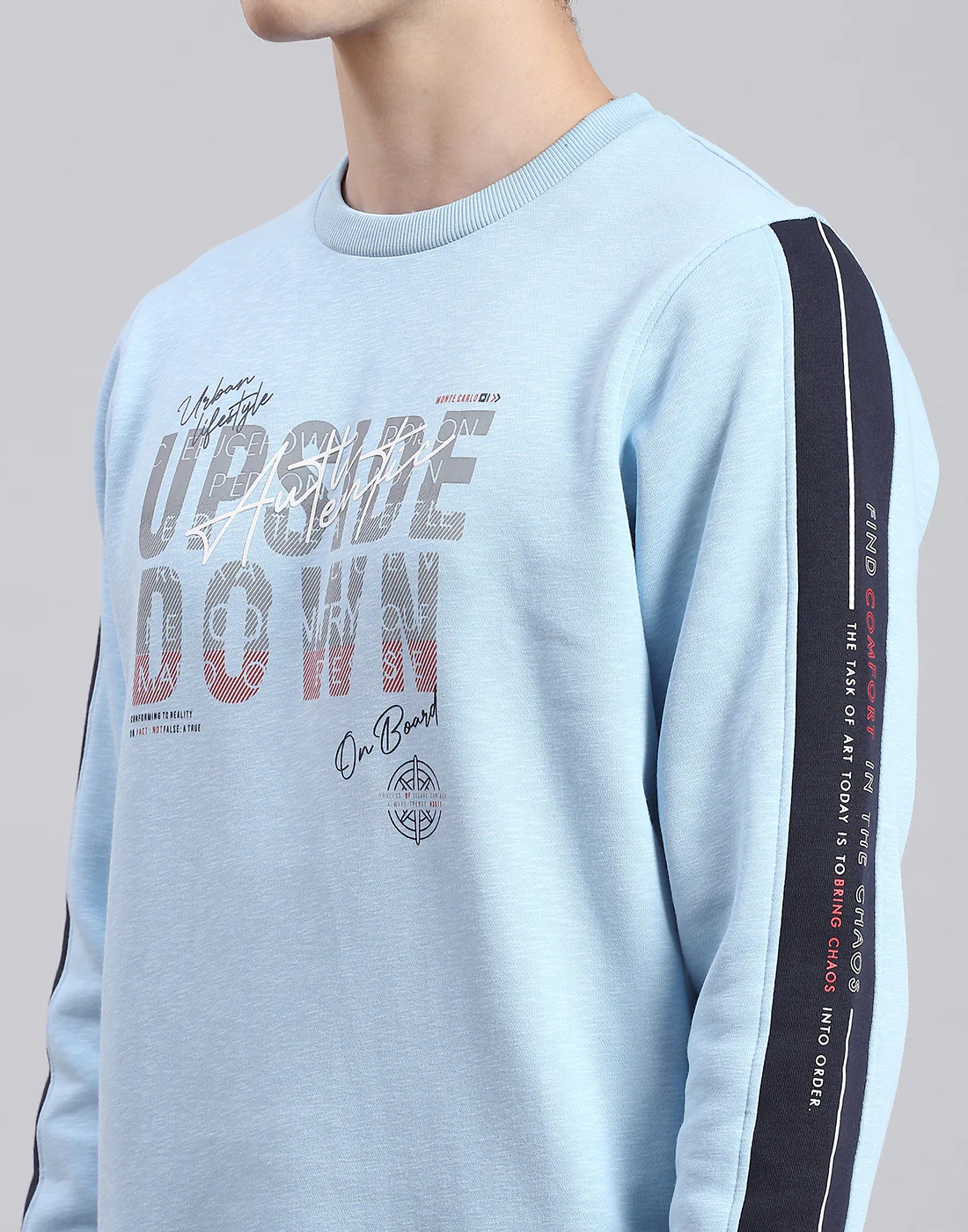 Men Blue Printed Round Neck Full Sleeve Sweatshirt - Image 7