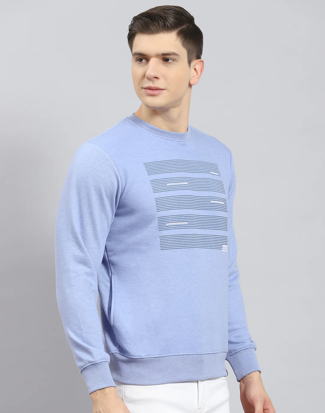 Men Blue Printed Round Neck Full Sleeve Sweatshirt - Image 6