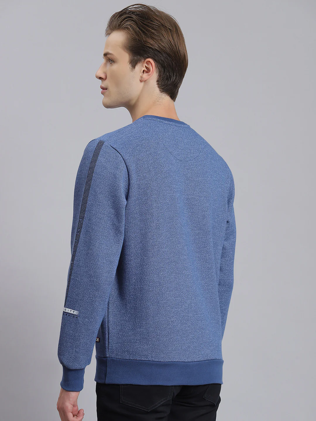 Men Blue Printed Round Neck Full Sleeve Sweatshirt - Image 6