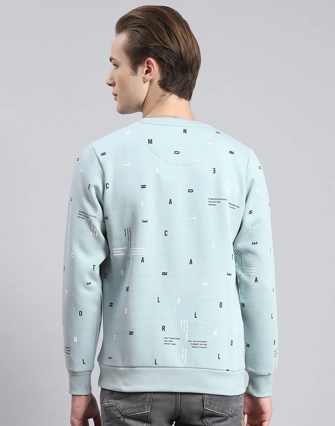 Men Blue Printed Round Neck Full Sleeve Sweatshirt - Image 5
