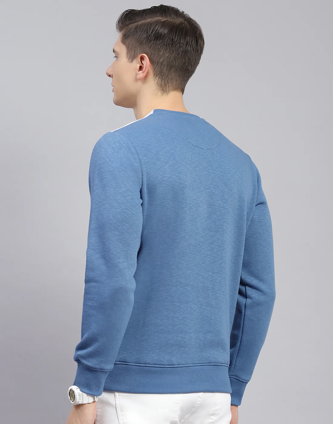 Men Blue Printed Round Neck Full Sleeve Sweatshirt - Image 6