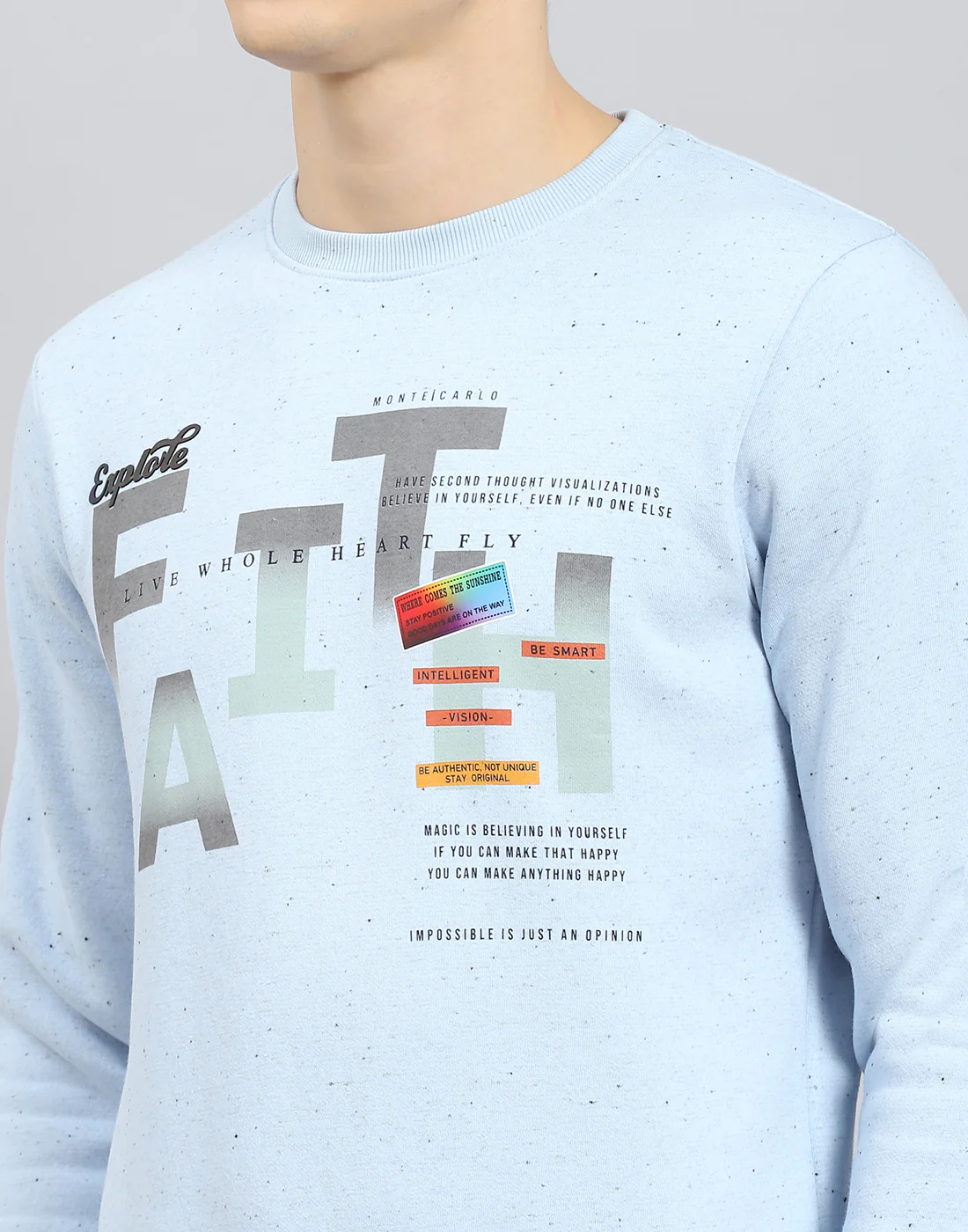 Men Blue Printed Round Neck Full Sleeve Sweatshirt - Image 8