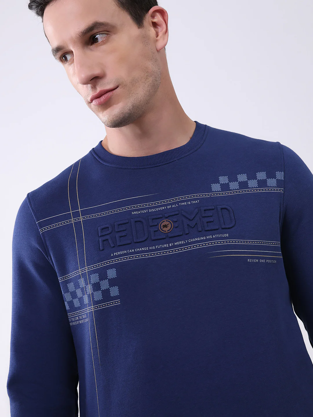 Men Blue Printed Round Neck Full Sleeve Sweatshirt - Image 6